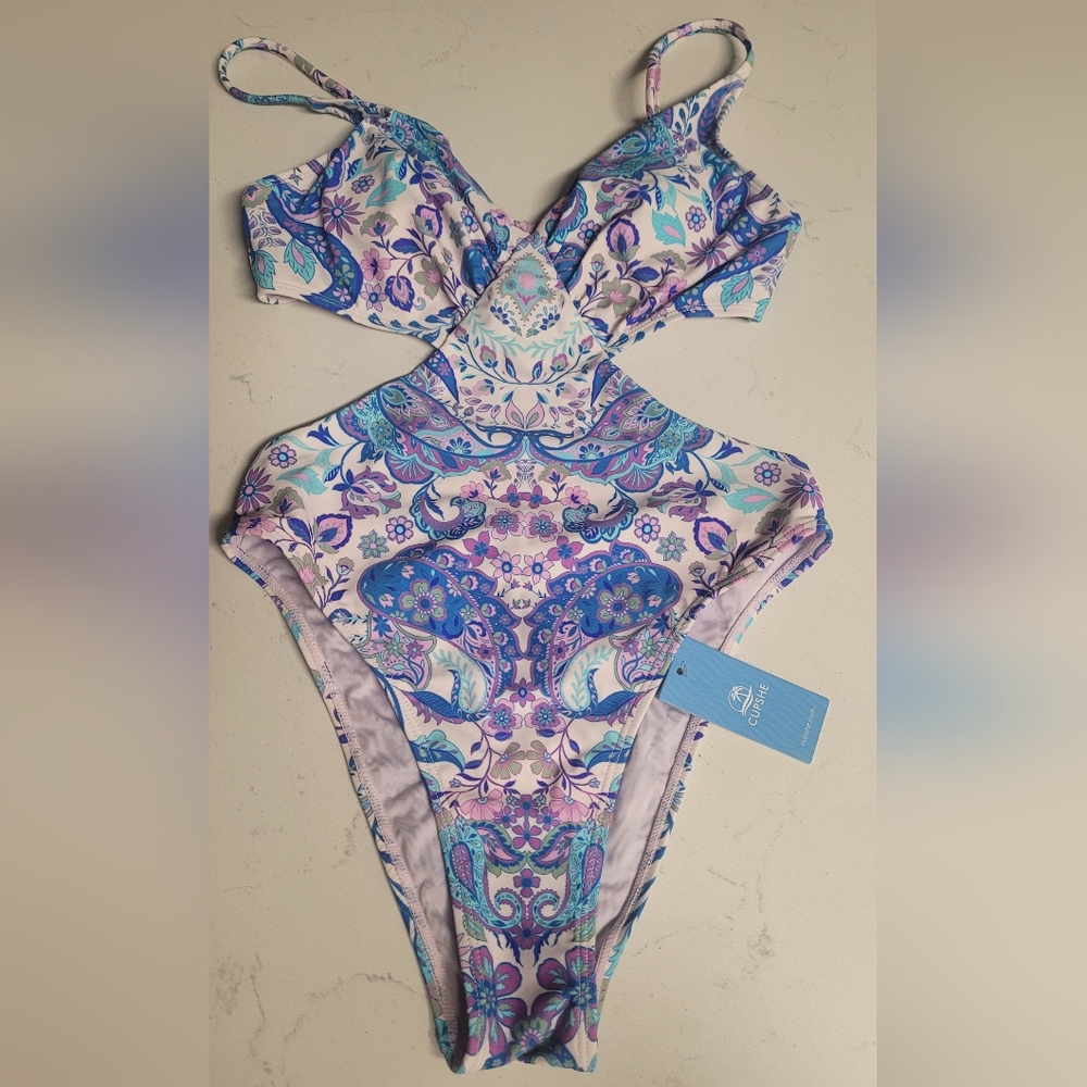 Cupshe Floral Swimsuit - Blue and Purple Size XS